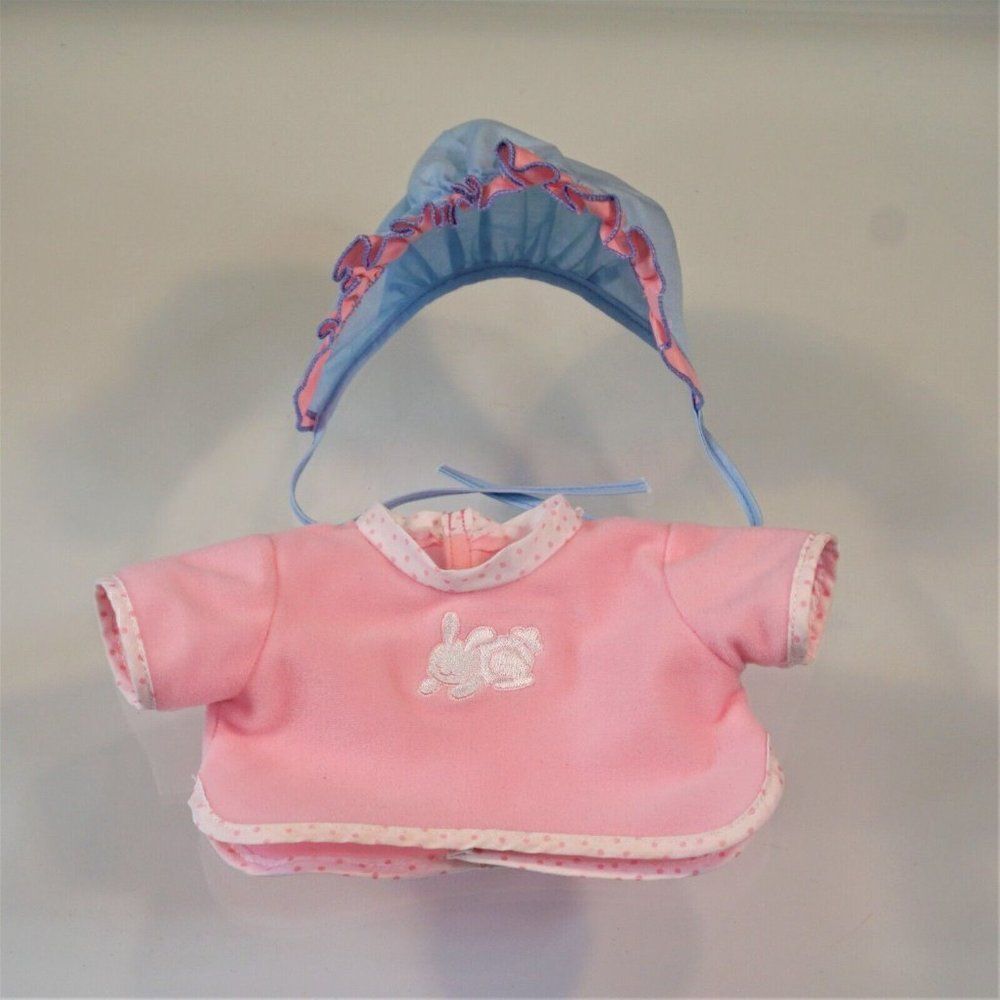Vintage Doll Bonnet Hat And Pajama Top With Bunny Applique